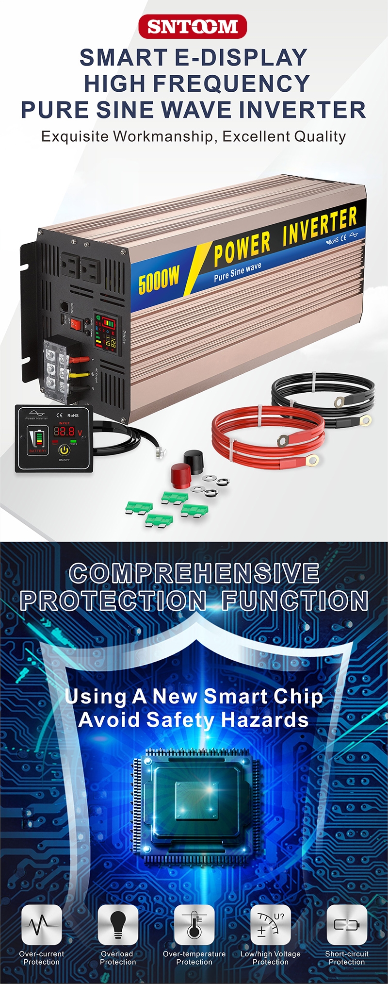 محول طاقة 12 فولت تيار مستمر إلى 110 فولت تيار متردد